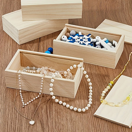6 Pcs Pine Wood Sliding Lid Storage Box Set for Jewellery Beads Craft DIY