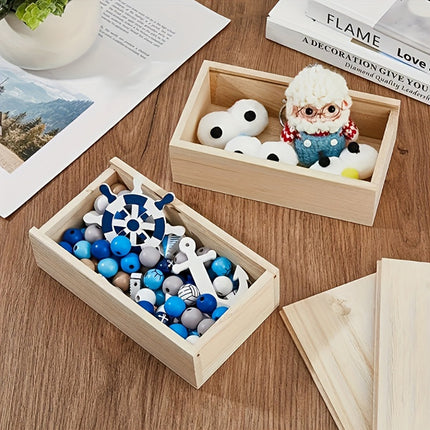 6 Pcs Pine Wood Sliding Lid Storage Box Set for Jewellery Beads Craft DIY
