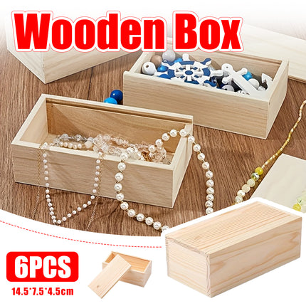 6 Pcs Pine Wood Sliding Lid Storage Box Set for Jewellery Beads Craft DIY