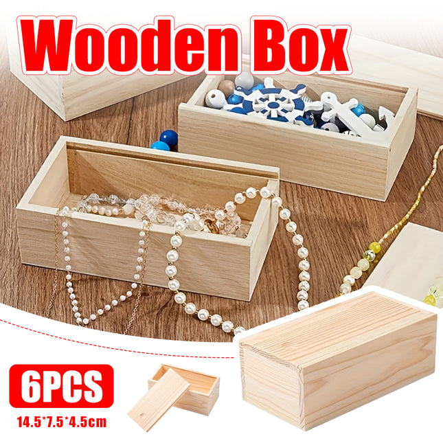 6 Pcs Pine Wood Sliding Lid Storage Box Set for Jewellery Beads Craft DIY