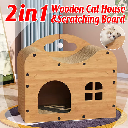 2 in 1 Cat Bed Cat Scratcher Cat House Kitten Sleeping Bed Pet Furniture Cat