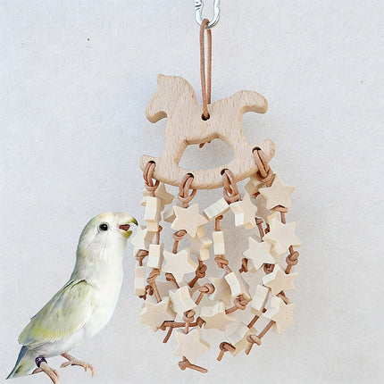 Wooden Parrot Chewing Toy Hanging Bird Toy Gnawing Boredom Reliever For Pets