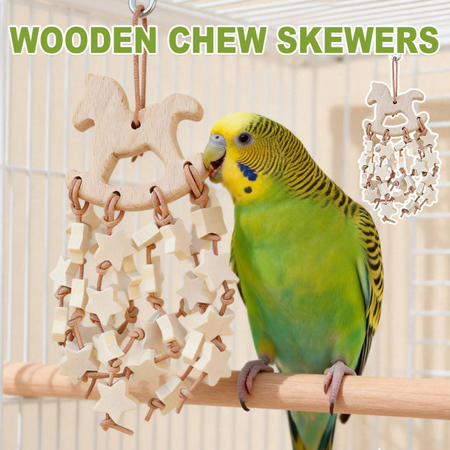 Wooden Parrot Chewing Toy Hanging Bird Toy Gnawing Boredom Reliever For Pets