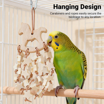 Wooden Parrot Chewing Toy Hanging Bird Toy Gnawing Boredom Reliever For Pets