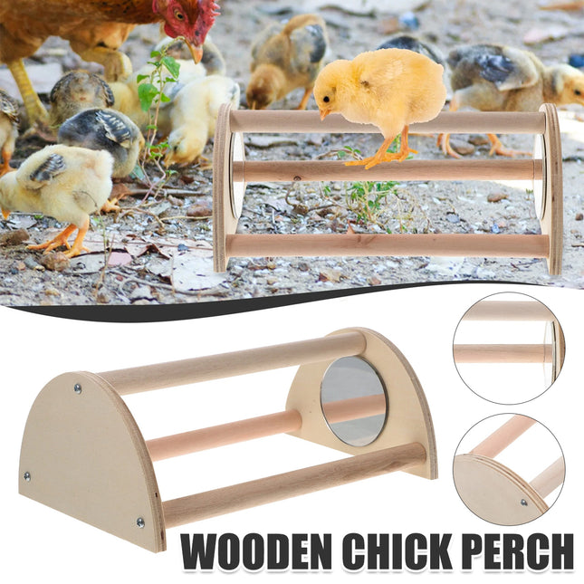 Wooden Chick Perch Stand Mirror Small Bird Play Rack for Chicken Coop Brooder