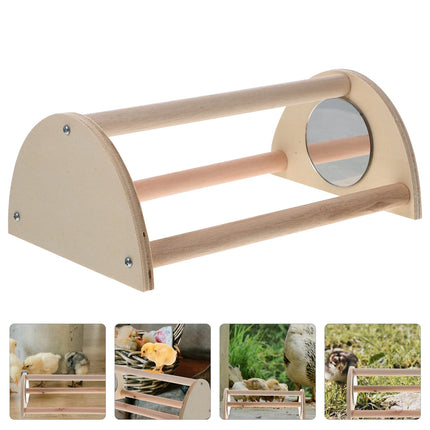 Wooden Chick Perch Stand Mirror Small Bird Play Rack for Chicken Coop Brooder