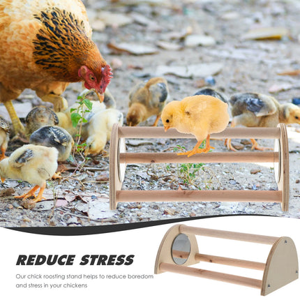 Wooden Chick Perch Stand Mirror Small Bird Play Rack for Chicken Coop Brooder