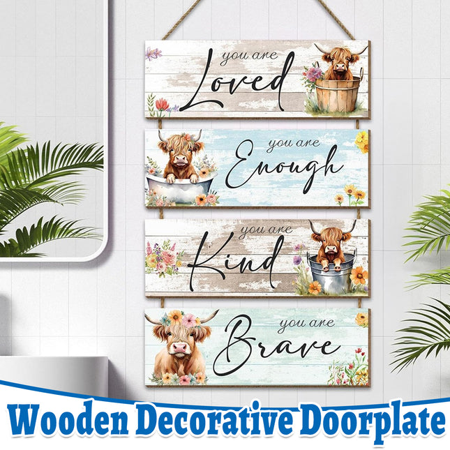 Highland Cow Hanging Plaque Decoration Rustic Style Durable Wood Material