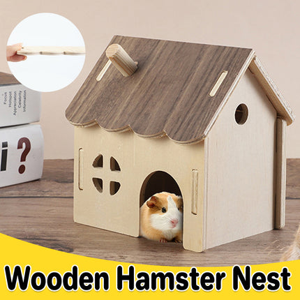 Wooden Hamster House Guinea Pig Hideout Hut Small Animal Shelter Durable Sturdy