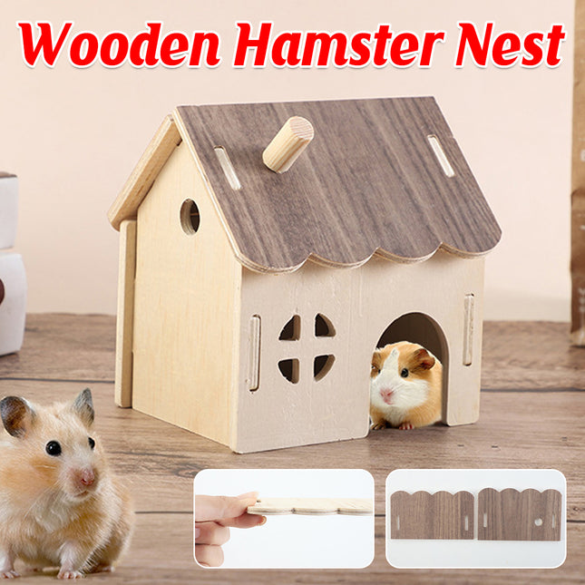Wooden Hamster House Guinea Pig Hideout Hut Small Animal Shelter Durable Sturdy