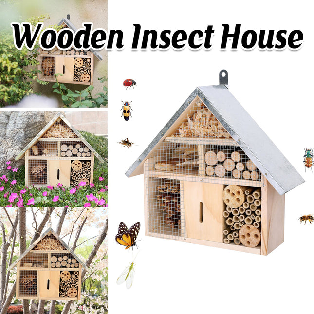 Wooden Insect House Garden Bee Bug Hotel Hanging Habitat Box