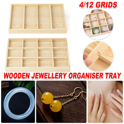 Wooden Jewellery Storage Box Display Tray Organizer for Rings Earrings Necklaces