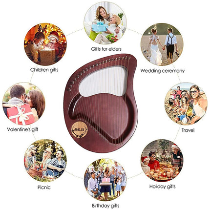 Solid Wood Veneer Laiya 24-String Harp Basic Model Beginner Music Instrument