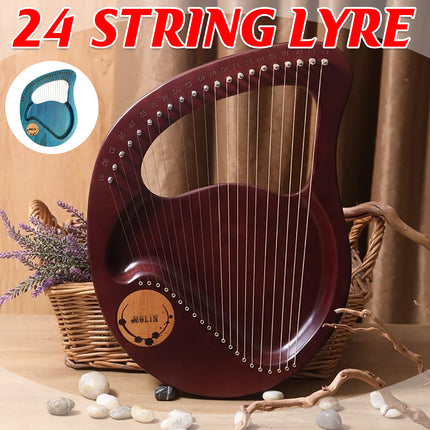 Solid Wood Veneer Laiya 24-String Harp Basic Model Beginner Music Instrument