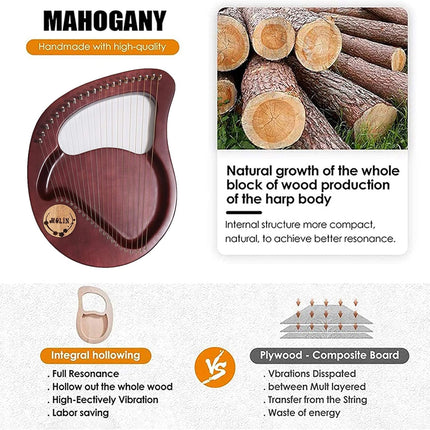 Solid Wood Veneer Laiya 24-String Harp Basic Model Beginner Music Instrument