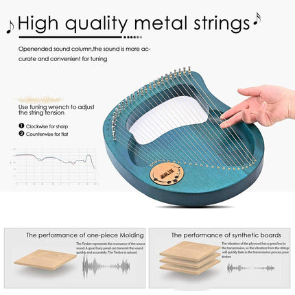 Solid Wood Veneer Laiya 24-String Harp Basic Model Beginner Music Instrument