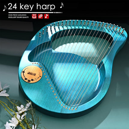 Solid Wood Veneer Laiya 24-String Harp Basic Model Beginner Music Instrument