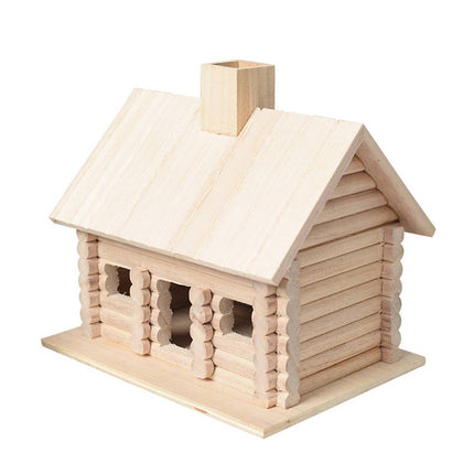 Rustic Log Cabin Wooden Bird House Outdoor Garden Nesting Box Decor Ornament
