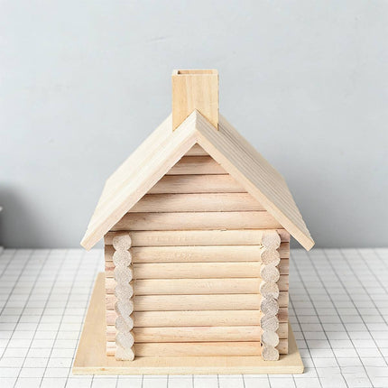Rustic Log Cabin Wooden Bird House Outdoor Garden Nesting Box Decor Ornament
