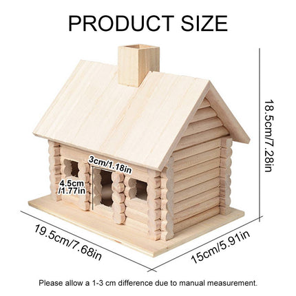 Rustic Log Cabin Wooden Bird House Outdoor Garden Nesting Box Decor Ornament
