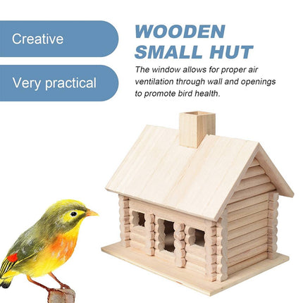 Rustic Log Cabin Wooden Bird House Outdoor Garden Nesting Box Decor Ornament