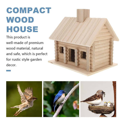 Rustic Log Cabin Wooden Bird House Outdoor Garden Nesting Box Decor Ornament