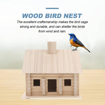 Rustic Log Cabin Wooden Bird House Outdoor Garden Nesting Box Decor Ornament