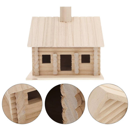 Rustic Log Cabin Wooden Bird House Outdoor Garden Nesting Box Decor Ornament