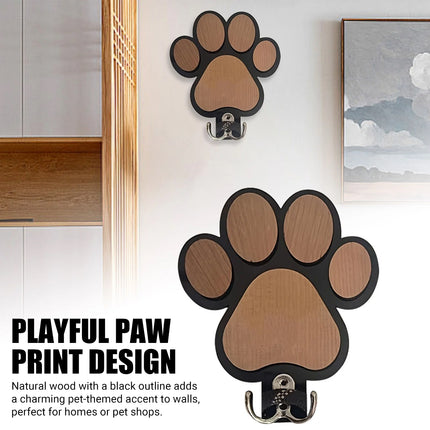 Wooden Paw Print Wall Hook for Dog Leash Keys Hats Coats Pet Shop Home Decor