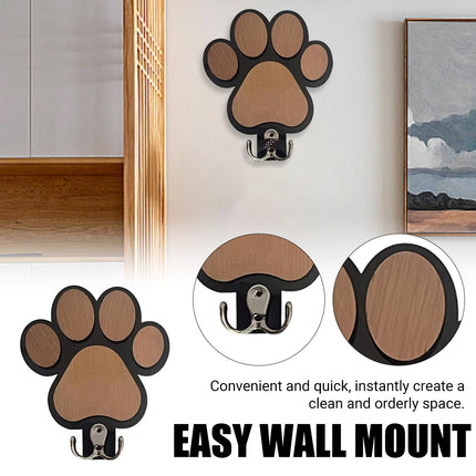 Wooden Paw Print Wall Hook for Dog Leash Keys Hats Coats Pet Shop Home Decor