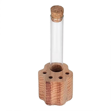 Solid Wood Cat Whisker Keepsake Holder with Glass Tube - Paw Base