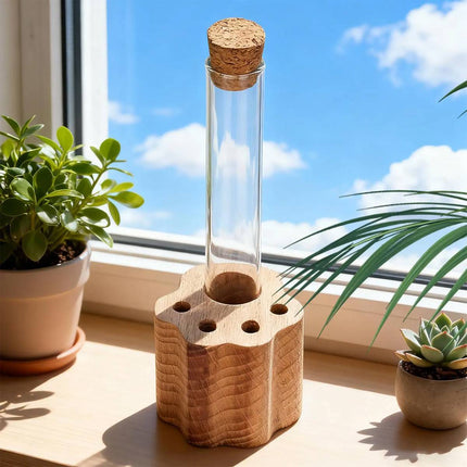 Solid Wood Cat Whisker Keepsake Holder with Glass Tube - Paw Base