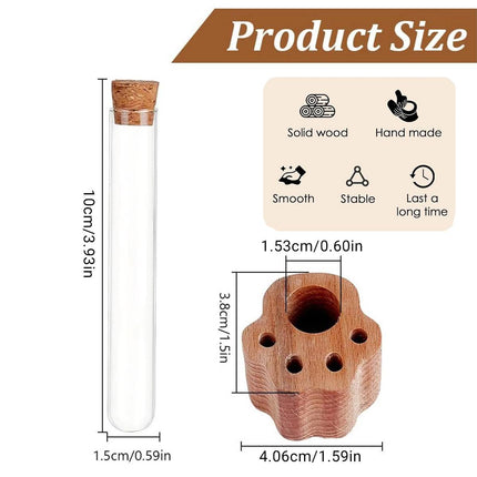 Solid Wood Cat Whisker Keepsake Holder with Glass Tube - Paw Base