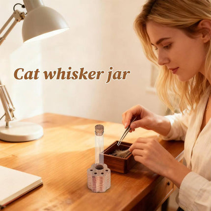 Solid Wood Cat Whisker Keepsake Holder with Glass Tube - Paw Base