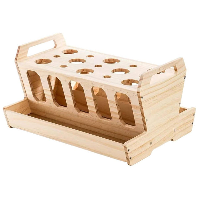 Wooden Rabbit Hay Feeder with Carrot Holes and Bowl