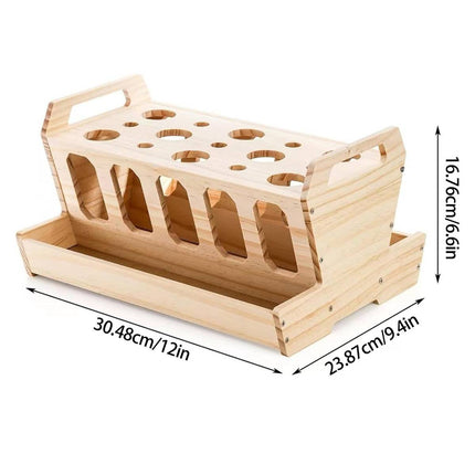 Wooden Rabbit Hay Feeder with Carrot Holes and Bowl