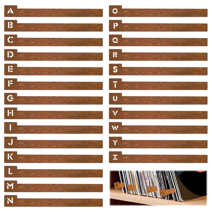 26-Letter Vinyl Record Wooden Dividers Fit Standard LP Albums Collection Durable