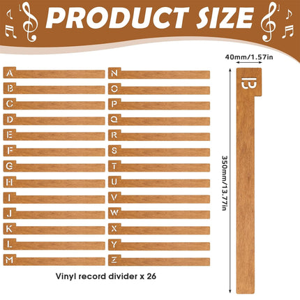 26-Letter Vinyl Record Wooden Dividers Fit Standard LP Albums Collection Durable