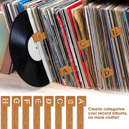 26-Letter Vinyl Record Wooden Dividers Fit Standard LP Albums Collection Durable