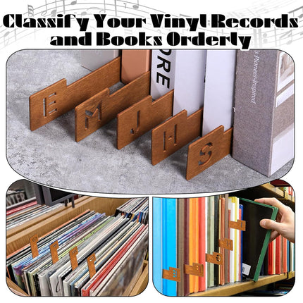 26-Letter Vinyl Record Wooden Dividers Fit Standard LP Albums Collection Durable