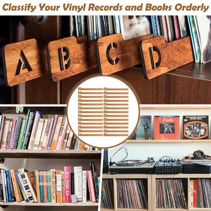 26-Letter Vinyl Record Wooden Dividers Fit Standard LP Albums Collection Durable