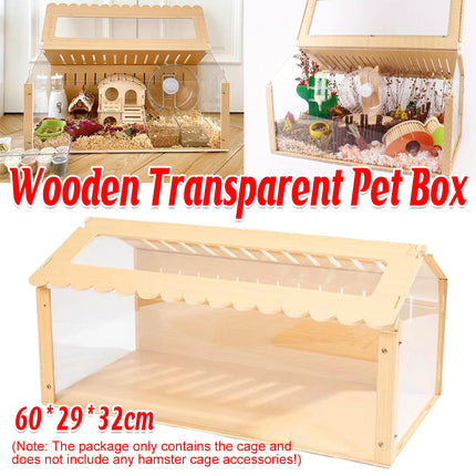 Wooden Transparent Hamster Pet Cage for Small Pet Habitat Home Use Easy Clean