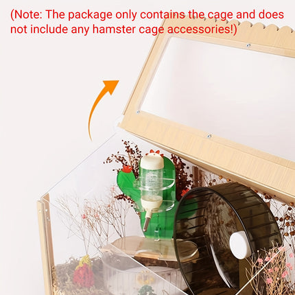 Wooden Transparent Hamster Pet Cage for Small Pet Habitat Home Use Easy Clean