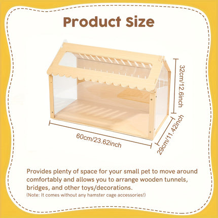 Wooden Transparent Hamster Pet Cage for Small Pet Habitat Home Use Easy Clean