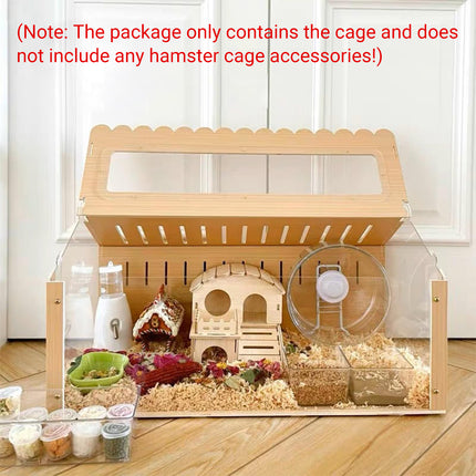Wooden Transparent Hamster Pet Cage for Small Pet Habitat Home Use Easy Clean