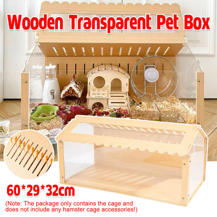 Wooden Transparent Hamster Pet Cage for Small Pet Habitat Home Use Easy Clean