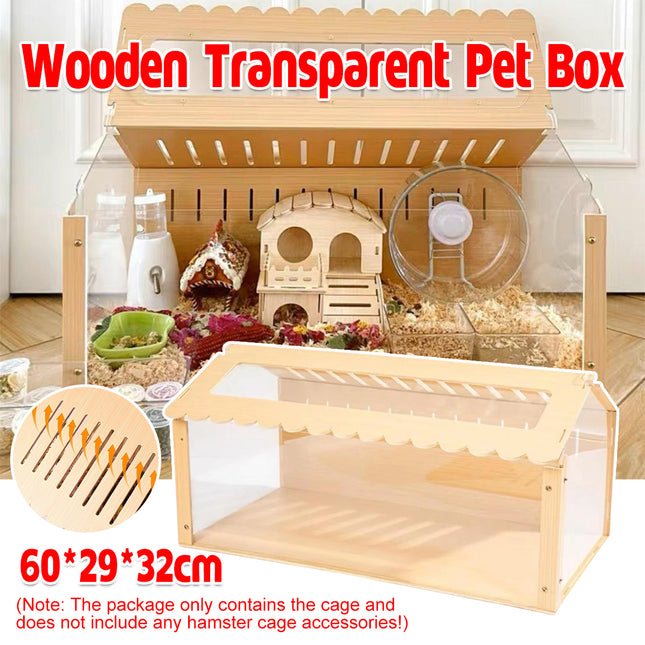 Wooden Transparent Hamster Pet Cage for Small Pet Habitat Home Use Easy Clean