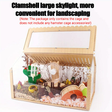 Wooden Transparent Hamster Pet Cage for Small Pet Habitat Home Use Easy Clean