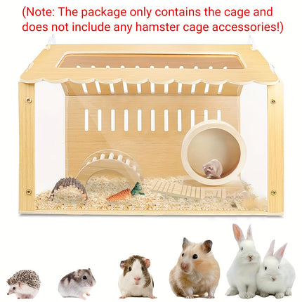 Wooden Transparent Hamster Pet Cage for Small Pet Habitat Home Use Easy Clean