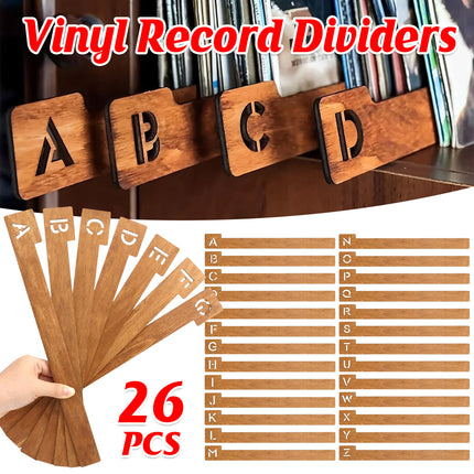 26-Letter Vinyl Record Wooden Dividers Fit Standard LP Albums Collection Durable